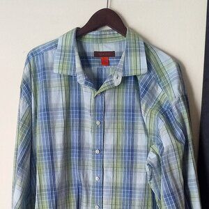 BLUE STRIPED LONG SLEEVE CASUAL SHIRT-4XLT